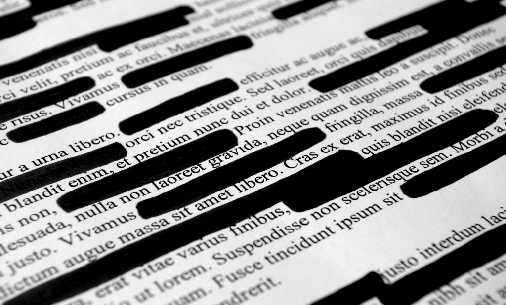 Picture showing a document with words redacted.