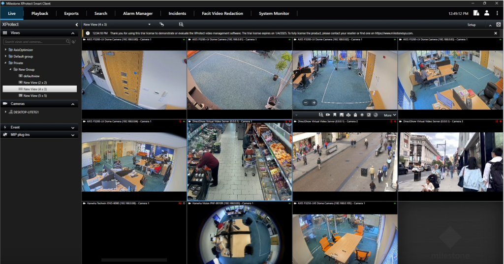 Facit.ai video redaction highlighting multi feed cameras on the Milestone dashboard.