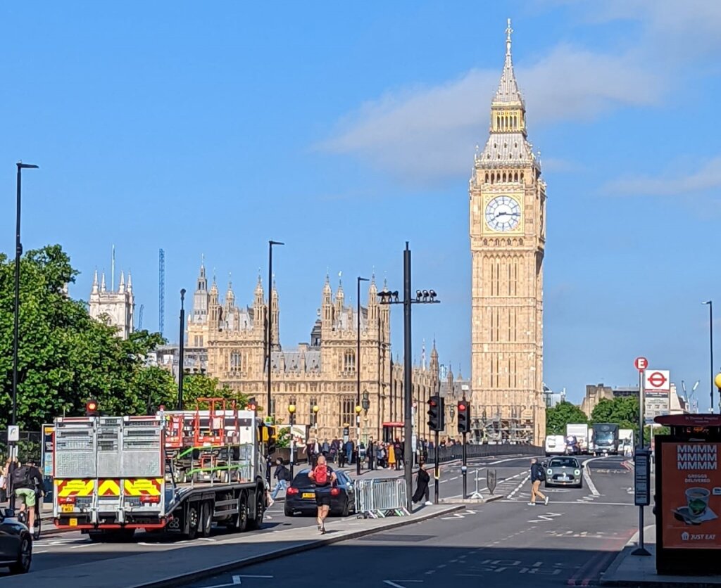 Photograph of Big Ben from Westminster Bridge in London.