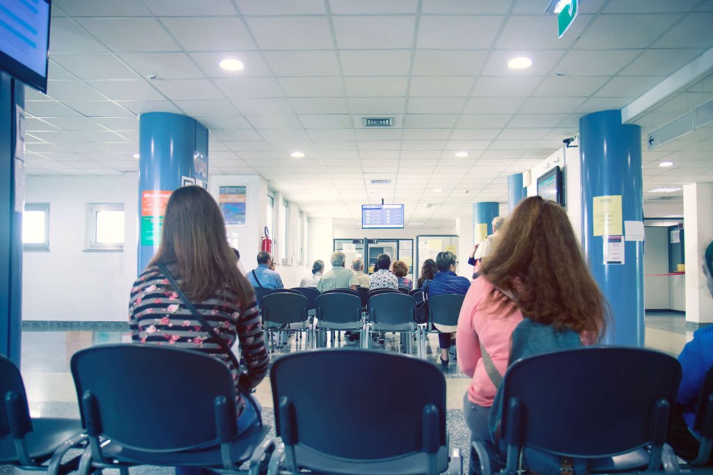 Patients in a hospital waiting room.